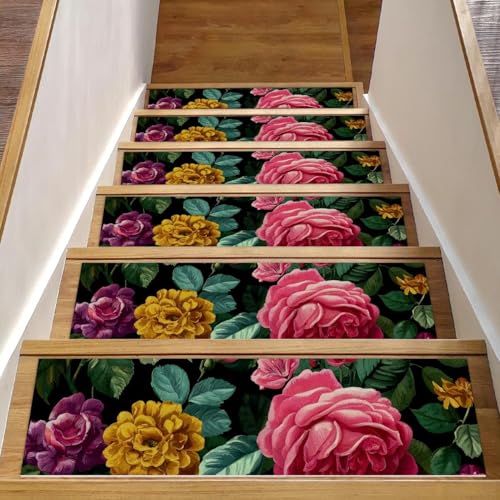 Stufenmatten für Holzstufen, tropische Blumen, 76,2 x 20,3 cm, rutschfest, für den Innenbereich, Treppenläufer, Treppenläufer, Matten für Hunde, Kinder, ältere Menschen, mit wiederverwendbarem Stufenmatten für Holzstufen, tropische Blumen, 76,2 x 20,3 cm, rutschfest, für den Innenbereich, Treppenläufer, Treppenläufer, Matten für Hunde, Kinder, ältere Menschen, mit wiederverwendbarem von Luoweisi