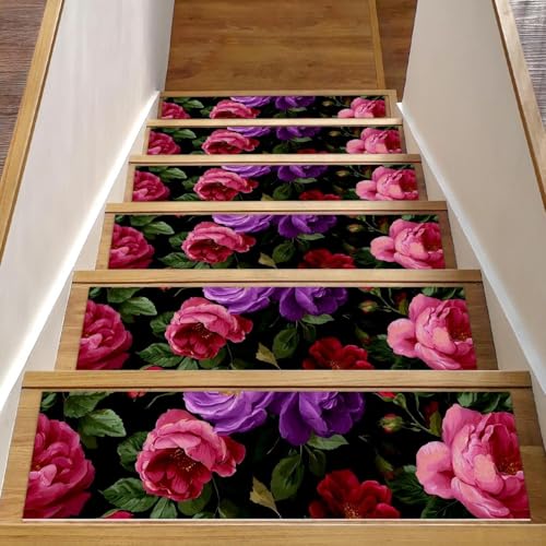 Stufenmatten für Holzstufen, tropische Blumen, 76,2 x 20,3 cm, rutschfest, für den Innenbereich, Treppenläufer, Treppenläufer, Matten für Hunde, Kinder, ältere Menschen, mit wiederverwendbarem Stufenmatten für Holzstufen, tropische Blumen, 76,2 x 20,3 cm, rutschfest, für den Innenbereich, Treppenläufer, Treppenläufer, Matten für Hunde, Kinder, ältere Menschen, mit wiederverwendbarem von Luoweisi