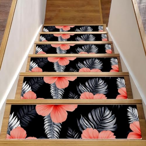 Stufenmatten für Holzstufen, tropische Blumen, 76,2 x 20,3 cm, rutschfest, für den Innenbereich, Treppenläufer, Treppenläufer, Matten für Hunde, Kinder, ältere Menschen, mit wiederverwendbarem Stufenmatten für Holzstufen, tropische Blumen, 76,2 x 20,3 cm, rutschfest, für den Innenbereich, Treppenläufer, Treppenläufer, Matten für Hunde, Kinder, ältere Menschen, mit wiederverwendbarem von Luoweisi
