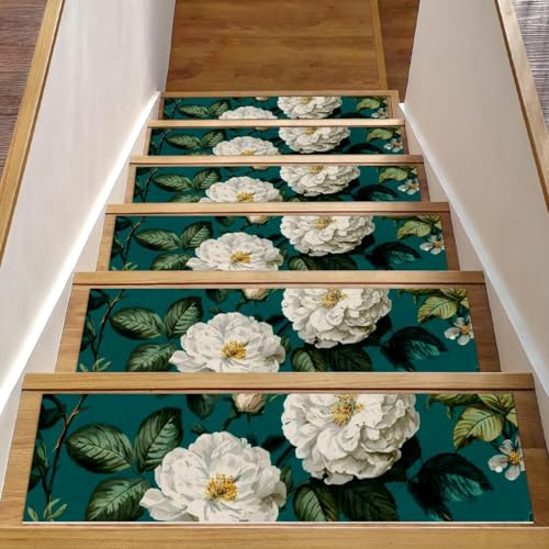 Stufenmatten für Holzstufen, weiße Blumen, 76,2 x 20,3 cm, rutschfest, für den Innenbereich, Treppenläufer, Treppenläufer, Matten für Hunde, Kinder, ältere Menschen, mit wiederverwendbarem Klebstoff Stufenmatten für Holzstufen, weiße Blumen, 76,2 x 20,3 cm, rutschfest, für den Innenbereich, Treppenläufer, Treppenläufer, Matten für Hunde, Kinder, ältere Menschen, mit wiederverwendbarem Klebstoff von Luoweisi
