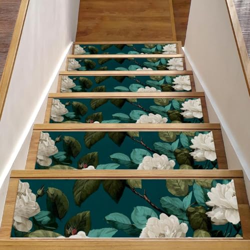 Stufenmatten für Holzstufen, weiße Blumen, 76,2 x 20,3 cm, rutschfest, für den Innenbereich, Treppenläufer, Treppenläufer, Matten für Hunde, Kinder, ältere Menschen, mit wiederverwendbarem Klebstoff Stufenmatten für Holzstufen, weiße Blumen, 76,2 x 20,3 cm, rutschfest, für den Innenbereich, Treppenläufer, Treppenläufer, Matten für Hunde, Kinder, ältere Menschen, mit wiederverwendbarem Klebstoff von Luoweisi