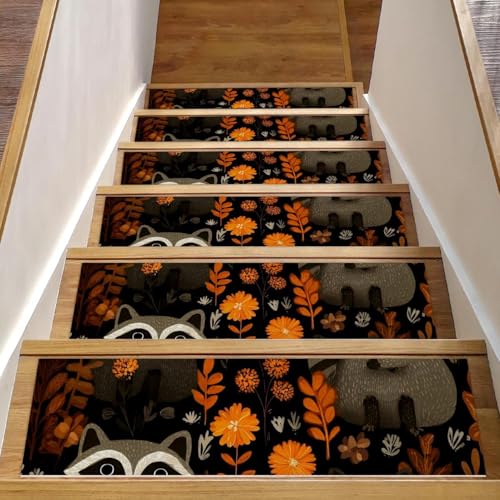 Stufenmatten für Holzstufen mit Herbst-Waschbärblättern, rutschfest, für den Innenbereich, 76,2 x 20,3 cm, 15 Stück, mit wiederverwendbarem Klebstoff Stufenmatten für Holzstufen mit Herbst-Waschbärblättern, rutschfest, für den Innenbereich, 76,2 x 20,3 cm, 15 Stück, mit wiederverwendbarem Klebstoff von Luoweisi