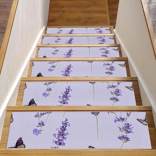 Stufenmatten für Holzstufen mit Schmetterlings-Blumen, 15 Stück, 76,2 x 20,3 cm, rutschfest, für den Innenbereich, Treppenläufer, Treppenläufer, Matten für Hunde, Kinder, ältere Menschen, mit Stufenmatten für Holzstufen mit Schmetterlings-Blumen, 15 Stück, 76,2 x 20,3 cm, rutschfest, für den Innenbereich, Treppenläufer, Treppenläufer, Matten für Hunde, Kinder, ältere Menschen, mit von Luoweisi