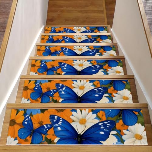 Stufenmatten für Holzstufen mit Schmetterlings-Blumen, 76,2 x 20,3 cm, rutschfest, für den Innenbereich, Treppenläufer, Treppenläufer, Matten für Hunde, Kinder, ältere Menschen, mit wiederverwendbarem Stufenmatten für Holzstufen mit Schmetterlings-Blumen, 76,2 x 20,3 cm, rutschfest, für den Innenbereich, Treppenläufer, Treppenläufer, Matten für Hunde, Kinder, ältere Menschen, mit wiederverwendbarem von Luoweisi