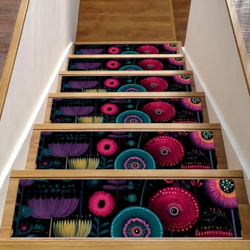 Stufenmatten mit Boho-Blumen für Holzstufen, 76,2 x 20,3 cm, rutschfest, für den Innenbereich, Treppenläufer, Treppenläufer, Matten für Hunde, Kinder, ältere Menschen, mit wiederverwendbarem Klebstoff Stufenmatten mit Boho-Blumen für Holzstufen, 76,2 x 20,3 cm, rutschfest, für den Innenbereich, Treppenläufer, Treppenläufer, Matten für Hunde, Kinder, ältere Menschen, mit wiederverwendbarem Klebstoff von Luoweisi