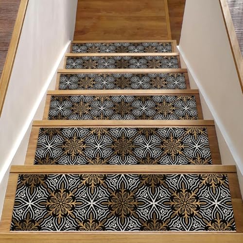 Stufenmatten mit Mandala-Blumen-Motiv für Holzstufen, 76,2 x 20,3 cm, rutschfest, für den Innenbereich, Treppenläufer, Matten für Hunde, Kinder, ältere Menschen, mit wiederverwendbarem Klebstoff Stufenmatten mit Mandala-Blumen-Motiv für Holzstufen, 76,2 x 20,3 cm, rutschfest, für den Innenbereich, Treppenläufer, Matten für Hunde, Kinder, ältere Menschen, mit wiederverwendbarem Klebstoff von Luoweisi