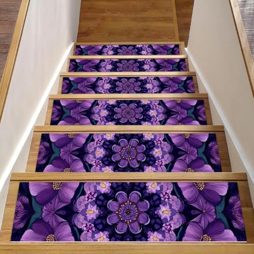 Stufenmatten mit Mandala-Blumen-Motiv für Holzstufen, 76,2 x 20,3 cm, rutschfest, für den Innenbereich, Treppenläufer, Treppenläufer, Matten für Hunde, Kinder, ältere Menschen, mit wiederverwendbarem Stufenmatten mit Mandala-Blumen-Motiv für Holzstufen, 76,2 x 20,3 cm, rutschfest, für den Innenbereich, Treppenläufer, Treppenläufer, Matten für Hunde, Kinder, ältere Menschen, mit wiederverwendbarem von Luoweisi