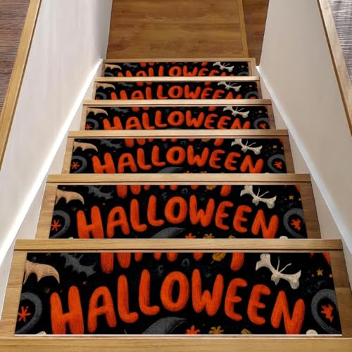Treppenmatten für Holzstufen, Halloween-Kürbis-Schädel, rutschfest, für den Innenbereich, 76,2 x 20,3 cm, 15 Stück, mit wiederverwendbarem Kleber Treppenmatten für Holzstufen, Halloween-Kürbis-Schädel, rutschfest, für den Innenbereich, 76,2 x 20,3 cm, 15 Stück, mit wiederverwendbarem Kleber von Luoweisi