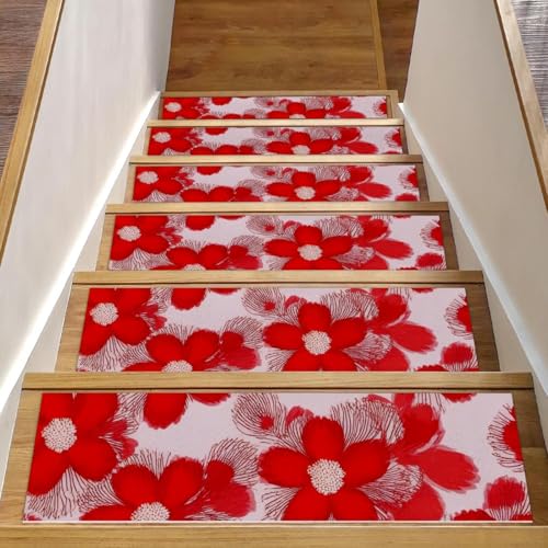 Treppenmatten für Holzstufen, rote Blumen, 76,2 x 20,3 cm, rutschfest, für den Innenbereich, Treppenläufer, Treppenläufer, Matten für Hunde, Kinder, ältere Menschen, mit wiederverwendbarem Klebstoff Treppenmatten für Holzstufen, rote Blumen, 76,2 x 20,3 cm, rutschfest, für den Innenbereich, Treppenläufer, Treppenläufer, Matten für Hunde, Kinder, ältere Menschen, mit wiederverwendbarem Klebstoff von Luoweisi