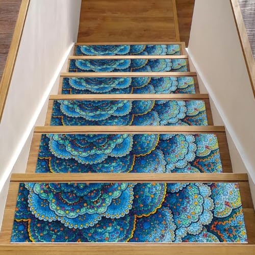 Treppenmatten mit Mandala-Blumen-Motiv, für Holzstufen, rutschfest, für den Innenbereich, 76,2 x 20,3 cm, mit wiederverwendbarem Klebstoff, 15 Stück Treppenmatten mit Mandala-Blumen-Motiv, für Holzstufen, rutschfest, für den Innenbereich, 76,2 x 20,3 cm, mit wiederverwendbarem Klebstoff, 15 Stück von Luoweisi
