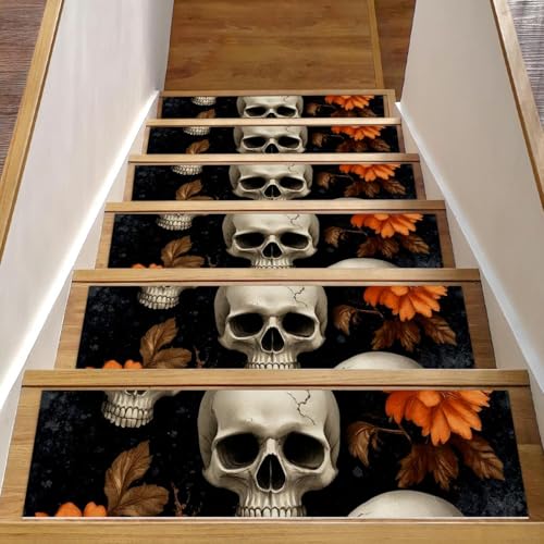 Treppenstufen mit Totenkopf-Blumen-Motiv, 15 Stück, 76,2 x 20,3 cm, rutschfest, für den Innenbereich, Treppenläufer, Treppenläufer, Matten für Hunde, Kinder, ältere Menschen, mit wiederverwendbarem Treppenstufen mit Totenkopf-Blumen-Motiv, 15 Stück, 76,2 x 20,3 cm, rutschfest, für den Innenbereich, Treppenläufer, Treppenläufer, Matten für Hunde, Kinder, ältere Menschen, mit wiederverwendbarem von Luoweisi