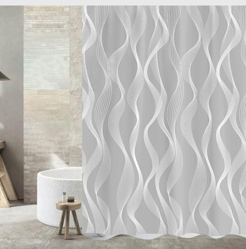 Duschvorhang 200x220 Gestreifte Linien Shower Curtains 3D Duschvorhang Grau Antischimmel Duschvorhänge für Badewanne Waschbar Textil Badezimmer Vorhang A.1608 von Luowenji
