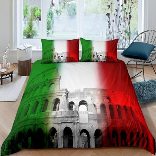 Luowenji Bettwäsche 135x200 Italien Bettwäsche-Sets 3D Rom Bettbezug 135x200 3 Teilig Bettbezüge Weiche Mikrofaser und 2 Kissenbezug 80x80 mit Reißverschluss a-8444 von Luowenji