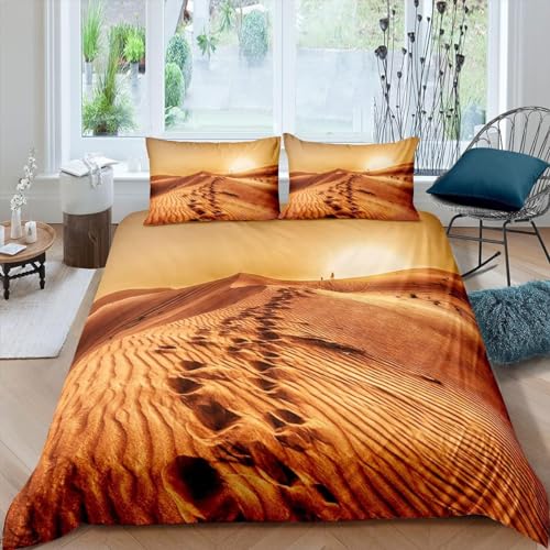 Luowenji Bettwäsche 155x200 Wüstenlandschaft Bettwäsche-Sets 3D Natur Bettbezug 155x200 3 Teilig Bettbezüge Weiche Mikrofaser und 2 Kissenbezug 80x80 mit Reißverschluss L134 von Luowenji