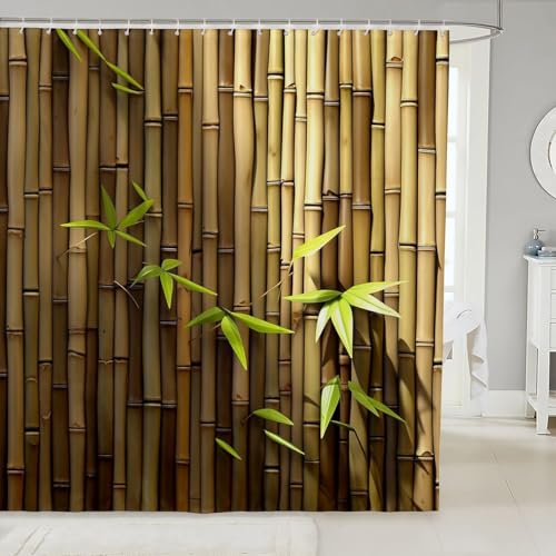 Luowenji Duschvorhang 120 x 200 Bambus Shower Curtains 3D Duschvorhang Botanischer Landhausstil Antischimmel Duschvorhänge für Badewanne Waschbar Textil Badezimmer Vorhang 6588L von Luowenji