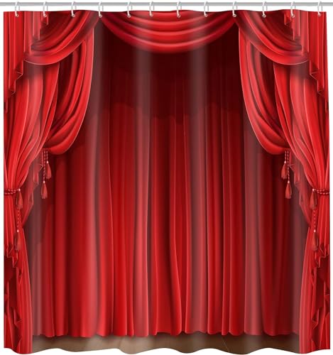 Luowenji Duschvorhang 120 x 200 Bühne Shower Curtains 3D Duschvorhang Rotes Muster Antischimmel Duschvorhänge für Badewanne Waschbar Textil Badezimmer Vorhang A.2710 von Luowenji