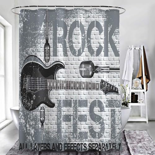 Luowenji Duschvorhang 120 x 200 Musik Shower Curtains 3D Duschvorhang Felsen Antischimmel Duschvorhänge für Badewanne Waschbar Textil Badezimmer Vorhang A9731 von Luowenji