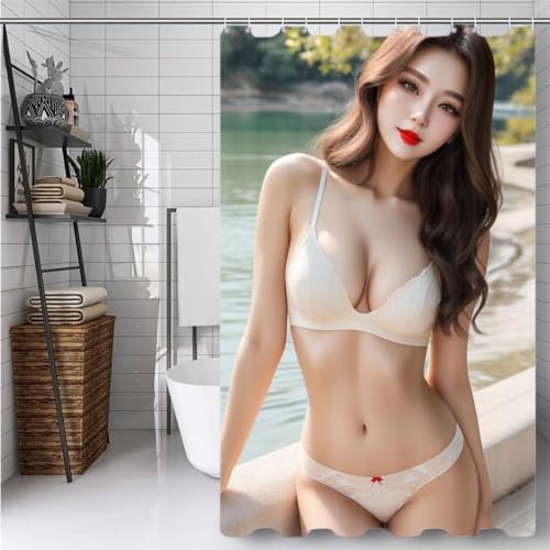 Luowenji Duschvorhang 120 x 200 Orientalische Frau Shower Curtains 3D Duschvorhang Sexy Antischimmel Duschvorhänge für Badewanne Waschbar Textil Badezimmer Vorhang A7995 von Luowenji