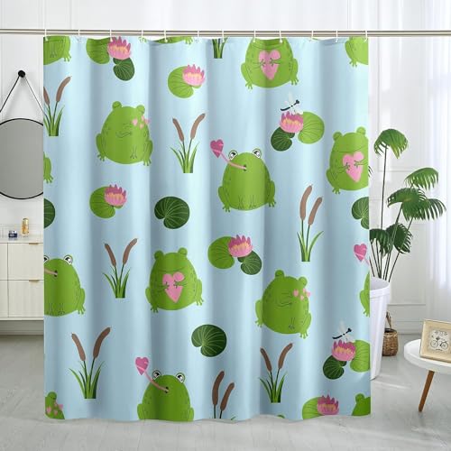 Luowenji Duschvorhang 120 x 200 Süßer Frosch Shower Curtains 3D Duschvorhang Kinder Jungen Mädchen Antischimmel Duschvorhänge für Badewanne Waschbar Textil Badezimmer Vorhang 6189L von Luowenji