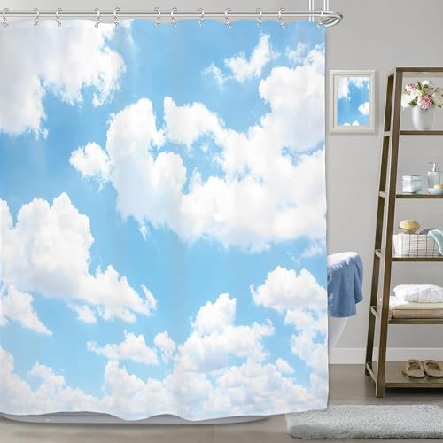 Luowenji Duschvorhang 120x200 Blauer Himmel Antischimmel Waschbar Duschvorhänge Wolke Shower Curtains 3D Wasserdicht Badezimmer Vorhänge für Badewanne und Dusche mit Haken D967 von Luowenji