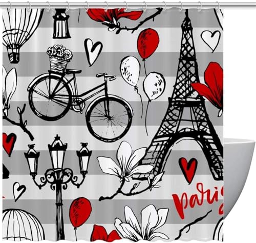Luowenji Duschvorhang 180x180 Romantisches Paris Shower Curtains 3D Duschvorhang Paris Antischimmel Duschvorhänge für Badewanne Waschbar Textil Badezimmer Vorhang A4608 von Luowenji