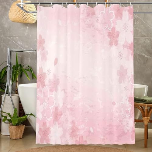 Luowenji Duschvorhang 180x180 Rosa Sakura Antischimmel Waschbar Duschvorhänge Japanischer Stil Shower Curtains 3D Wasserdicht Badezimmer Vorhänge für Badewanne und Dusche mit Haken 5651D von Luowenji