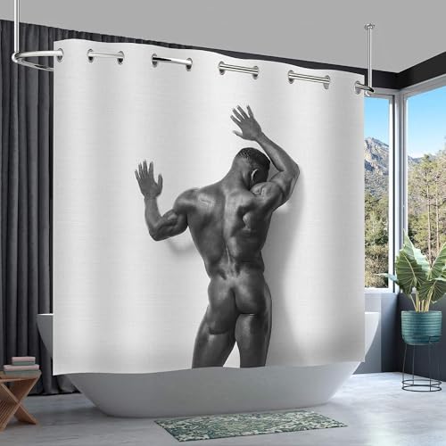 Luowenji Duschvorhang 180x180 Sexy Mann Shower Curtains 3D Duschvorhang Guter Körper Und Muskeln Antischimmel Duschvorhänge für Badewanne Waschbar Textil Badezimmer Vorhang 4482L von Luowenji