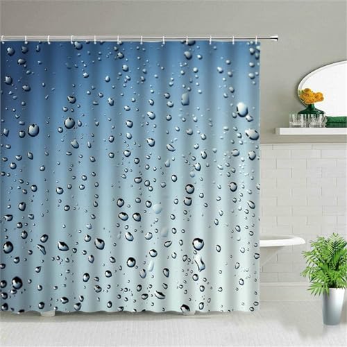 Luowenji Duschvorhang 180x180 Wassertropfen Antischimmel Waschbar Duschvorhänge Blau Shower Curtains 3D Wasserdicht Badezimmer Vorhänge für Badewanne und Dusche mit Haken 2186D von Luowenji