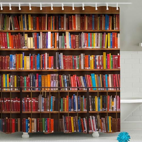 Luowenji Duschvorhang 180x200 Bibliothek Shower Curtains 3D Duschvorhang Bücherregal Antischimmel Duschvorhänge für Badewanne Waschbar Textil Badezimmer Vorhang A.4903 von Luowenji