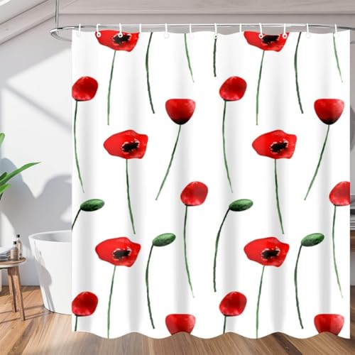 Luowenji Duschvorhang 180x200 Mohnblume Shower Curtains 3D Duschvorhang Rot Antischimmel Duschvorhänge für Badewanne Waschbar Textil Badezimmer Vorhang 9894L von Luowenji