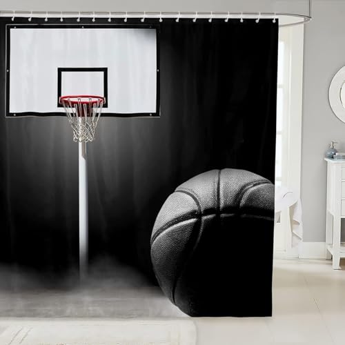 Luowenji Duschvorhang 200x200 Basketball Shower Curtains 3D Duschvorhang Schwarz Antischimmel Duschvorhänge für Badewanne Waschbar Textil Badezimmer Vorhang A.3371 von Luowenji