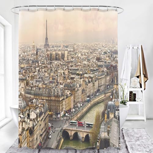 Luowenji Duschvorhang 200x200 Paris Shower Curtains 3D Duschvorhang Stadtansicht Antischimmel Duschvorhänge für Badewanne Waschbar Textil Badezimmer Vorhang A.3539 von Luowenji