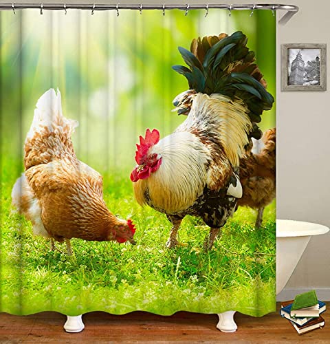 Luowenji Duschvorhang 200x220 Huhn Antischimmel Waschbar Duschvorhänge Hahn Shower Curtains 3D Wasserdicht Badezimmer Vorhänge für Badewanne und Dusche mit Haken D3421 von Luowenji
