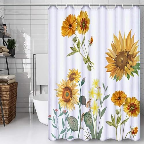 Luowenji Duschvorhang 200x220 Sonnenblume Shower Curtains 3D Duschvorhang Bauernhausstil Antischimmel Duschvorhänge für Badewanne Waschbar Textil Badezimmer Vorhang A2154 von Luowenji