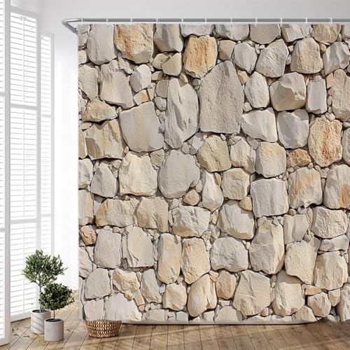 Luowenji Duschvorhang 240x200 Stein Ziegel Shower Curtains 3D Duschvorhang Retro-Landhausstil Antischimmel Duschvorhänge für Badewanne Waschbar Textil Badezimmer Vorhang A.3660 von Luowenji