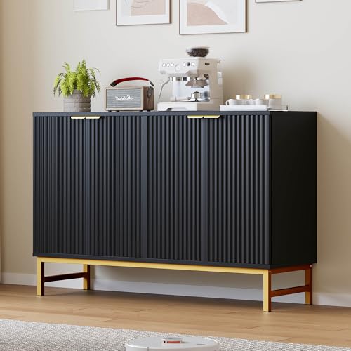 Luoxiao 120 cm Sideboard Buffetschrank mit 4 Türen Holz Kommode Modern Küchenschrank mit Metallbeine Schrank für Wohnzimmer, Esszimmer, Küche, Flur, Büro, Schwarz Luoxiao 120 cm Sideboard Buffetschrank mit 4 Türen Holz Kommode Modern Küchenschrank mit Metallbeine Schrank für Wohnzimmer, Esszimmer, Küche, Flur, Büro, Schwarz von Luoxiao