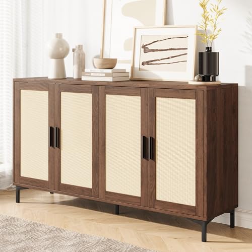 Luoxiao 123 cm Sideboard Rattan Buffetschrank mit 4 Türen Holz Kommode Vintage Küchenschrank mit Metallbeine Schrank für Wohnzimmer, Esszimmer, Küche, Flur, Büro, Walnuss Luoxiao 123 cm Sideboard Rattan Buffetschrank mit 4 Türen Holz Kommode Vintage Küchenschrank mit Metallbeine Schrank für Wohnzimmer, Esszimmer, Küche, Flur, Büro, Walnuss von Luoxiao