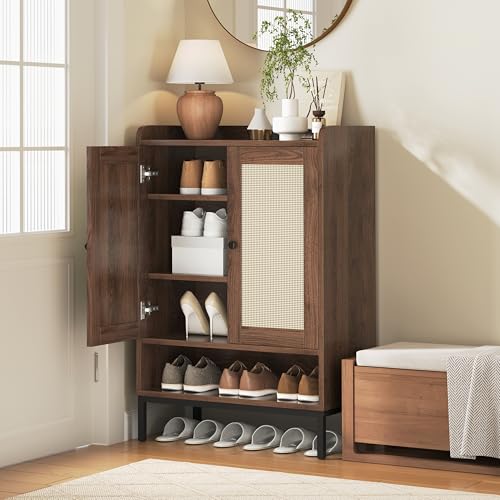 Luoxiao Schuhschrank mit Rattan Türen Schuhregal Schuhkommode Holz Schuhkipper Schmal mit verstellbaren Regalen Klein Schuhorganizer Schrank für Eingangsbereich, Flur, Wohnzimmer, Wohnung Walnuss Luoxiao Schuhschrank mit Rattan Türen Schuhregal Schuhkommode Holz Schuhkipper Schmal mit verstellbaren Regalen Klein Schuhorganizer Schrank für Eingangsbereich, Flur, Wohnzimmer, Wohnung Walnuss von Luoxiao