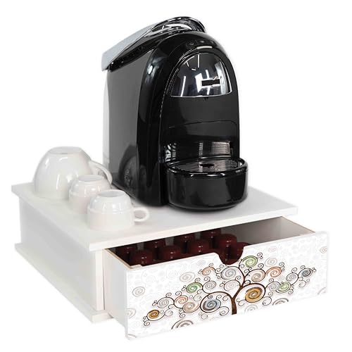 Lupia - Schubladenbehälter für Kaffeekapseln und -pads Schubladen-Organizer Weiß TREE WHITE Lebensbaum 33x33 cm aus Holz für Zuhause, Küche, Eckbar, Büro, Mehrzweck von Lupia