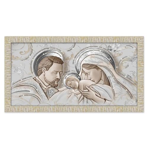 Lupia Bild mit Rahmen Heilige Familie Giovy Weiß Gold 60 x 110 cm The Kiss Ceramic Mix Glitter von Lupia