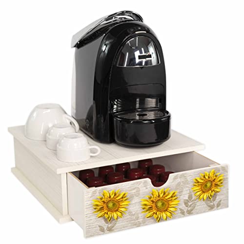 Lupia - Schubladenbehälter für Kaffeekapseln und -pads Schubladen-ORGANIZER Shabby SONNENBLUME 33x33 cm aus Holz für Zuhause, Küche, Eckbar, Büro, Mehrzweck von Lupia