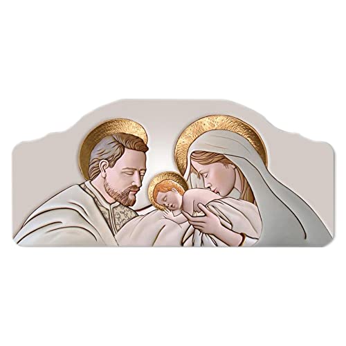 Lupia – Modernes Nachttischbild „The KISS“ aus Keramik, Heilige Familie, Druck auf umweltfreundlichem Holz, handgefertigt und hergestellt in Italien, auf bearbeiteter Platte, Mehrfarbig, 42 x 92 cm von Lupia