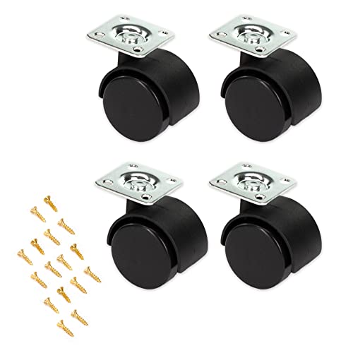 Lupia - 4er-Set Schwarze Möbel-Lenkrollen Ø 4 cm, Rollen mit Montageplatte und Schrauben inklusive Lupia - 4er-Set Schwarze Möbel-Lenkrollen Ø 4 cm, Rollen mit Montageplatte und Schrauben inklusive von Lupia