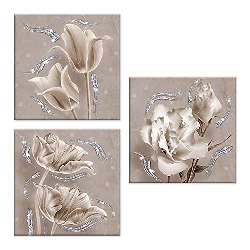 Lupia Set mit 3 Bildern auf Leinwand, Motiv: Blumen, Leinwand, glänzend, mit Glitzer, 38 x 38 cm, Flower Shabby von Lupia