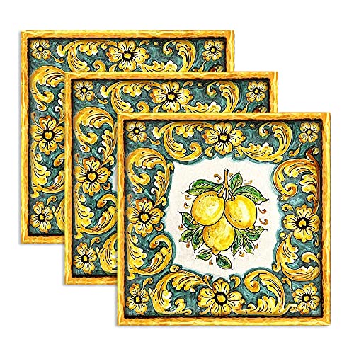 Lupia - Dekorierter Holzuntersetzer QUADRATISCHER Untersetzer, Teller, Topf SICILIAN LEMONS 10x10 cm 3er Set von Lupia