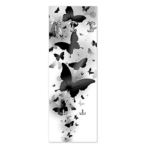 Lupia Wandgarderobe 46 x 125 cm Black Butterflies mit Druck, Kleiderschrank, Wandhaken mit 5 Haken von Lupia
