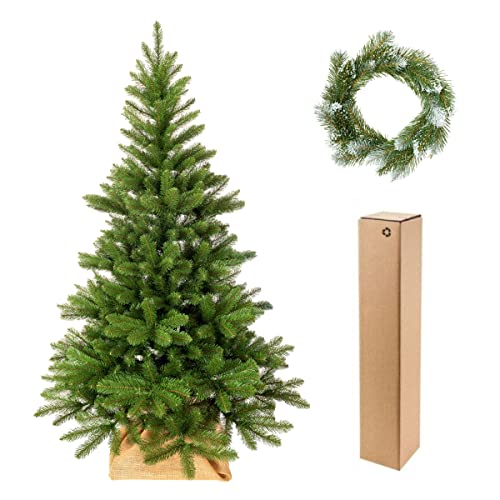 Lupico RFT Künstlicher Weihnachtsbaum Fichte 180cm mit Jutesack und Ständer 180 cm (Fichte 180cm mit Jutesack), Helleren Grünton, PE 180 Stamm von Lupico