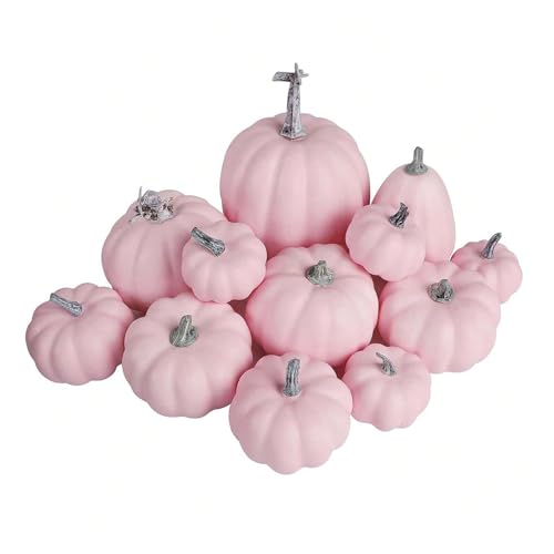 12-teiliges Deko-Set mit Rosa Künstlichen Kürbissen, Lebensechte und Exquisite Herbst-Tafelaufsätze in Verschiedenen Größen, für Hochzeiten, Festtische, Blumenarrangements, Heim von Luqeeg