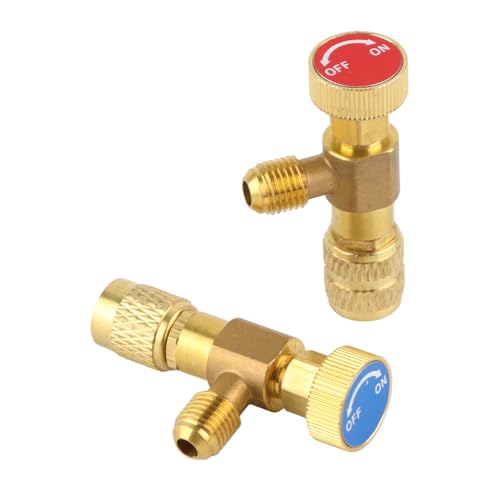2-teiliger Kühlladeadapter, R22 / R410A für SAE 1/4 Stecker auf 1/4 Buchse, Klimaanlagenventil mit Zwinge, Geeignet für Klimaanlagen-Ladegerät von Luqeeg