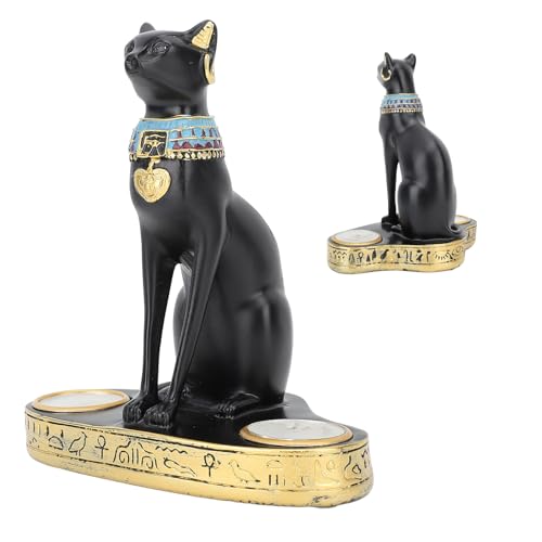 Ägyptischer Katzen-Kerzenhalter, Kunstharz-Statuen-Ornamente, Ägypten-Souvenirs, Sammelfigur, Bastet-Katzenskulptur, Exquisiter Romantischer Teelichthalter für Wohnzimmer, Büro von Luqeeg